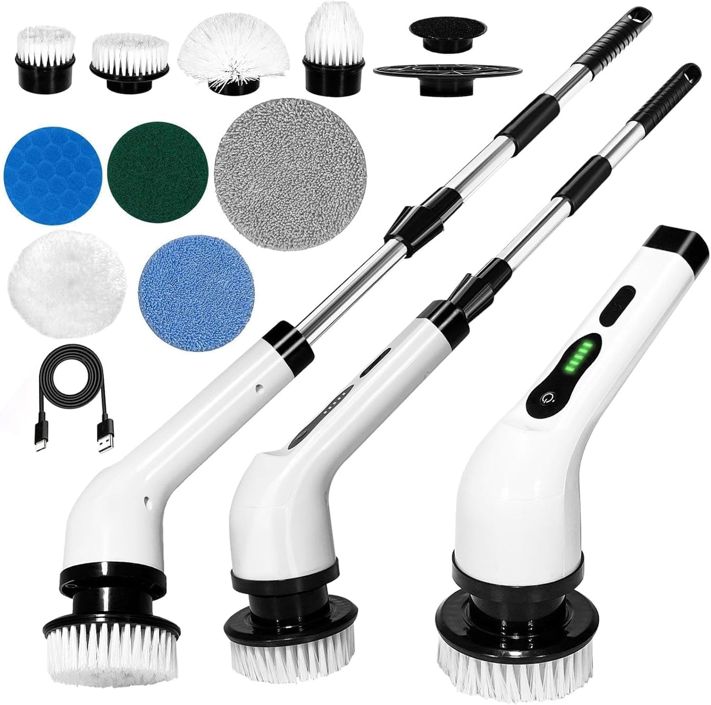 9-in-1 Cordless Electric Spin Scrubber for Bathroom & Home | 7+ Brush Heads, Adjustable Speeds, LED Display, Long Handle | Powerful 350RPM Cleaning Brush for Floor, Tub, Tile, Car